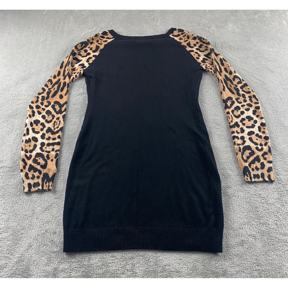 Say What? Womens Black Leopard Print Raglan Sleeve Sweater Dress Medium M - Picture 10 of 10